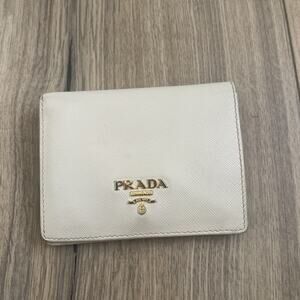 PRADA SAFFIANO METAL CERA 1M0204 Vertical Card Holder Ivory Gold Hardware GUC